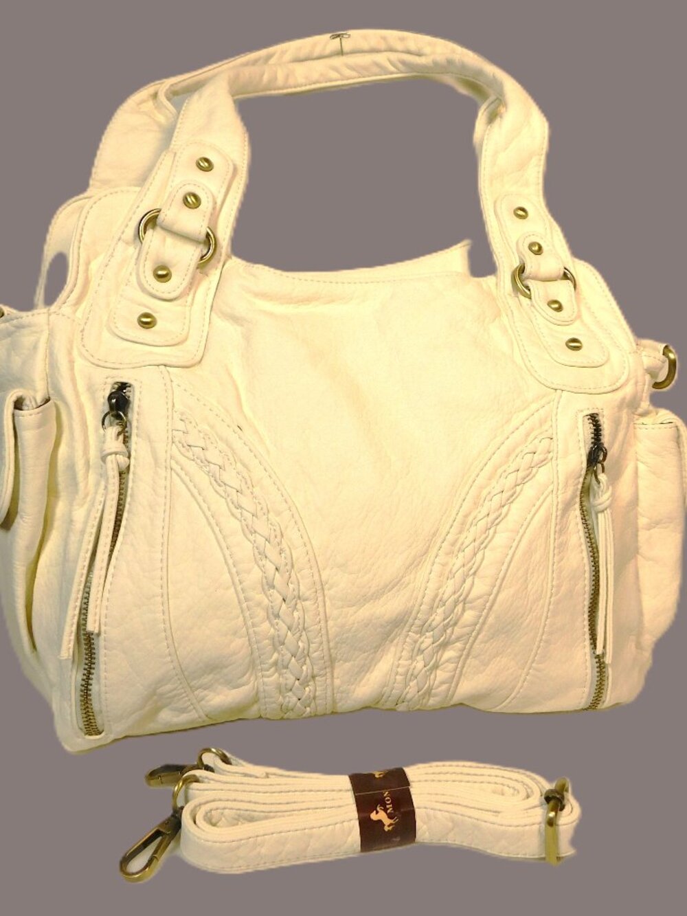 Montana West Women's Tote Shoulder Bag Washed Leather Conceal Carry Cream & Gold